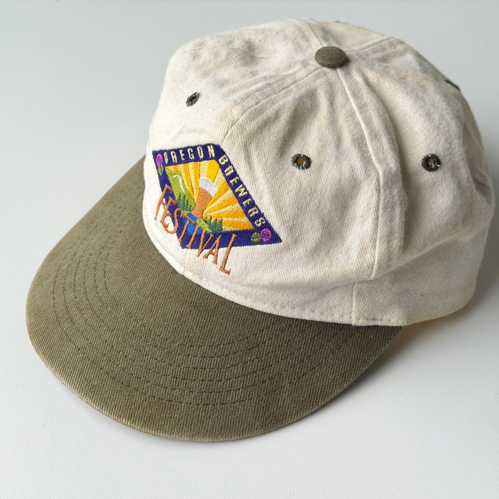 Vintage Brewers Festival Hat Olive/Cream Embroidered Faded Unstructured Cotton